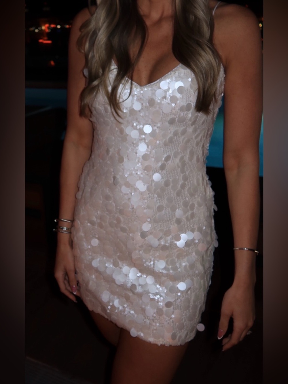 Meshki Sequin V-Neck Mini Dress in Ivory
